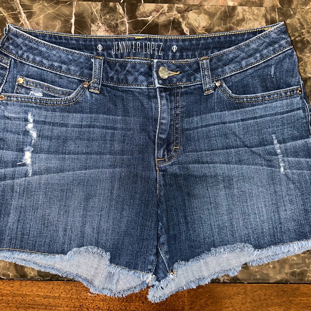 Jennifer Lopez Distressed Blue Jean Shorts